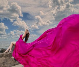 Flying dress photoshoot in St Petersburg Florida on the beach